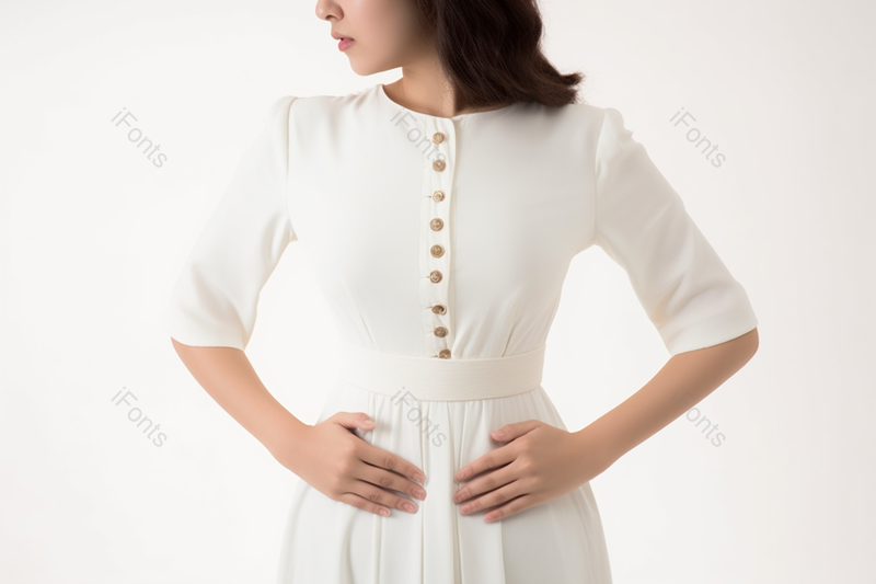 白色背景生理期腹部疼痛的女性局部特写摄影图,高清,摄影图,摄影图片,图片大全,摄影图免费下载